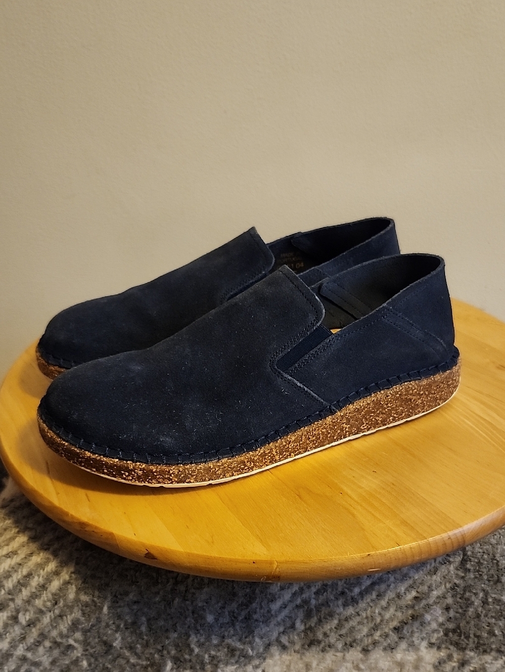 Birkenstock Navy Suede Slip-On Flats with Cork-Look Sole